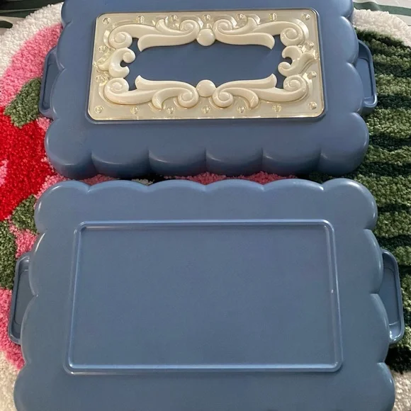 Vintage Max Factor Hollywood Redhead Wig Case Cosmetic Vanity Box Blue 1940s-50s - Picture 6 of 8